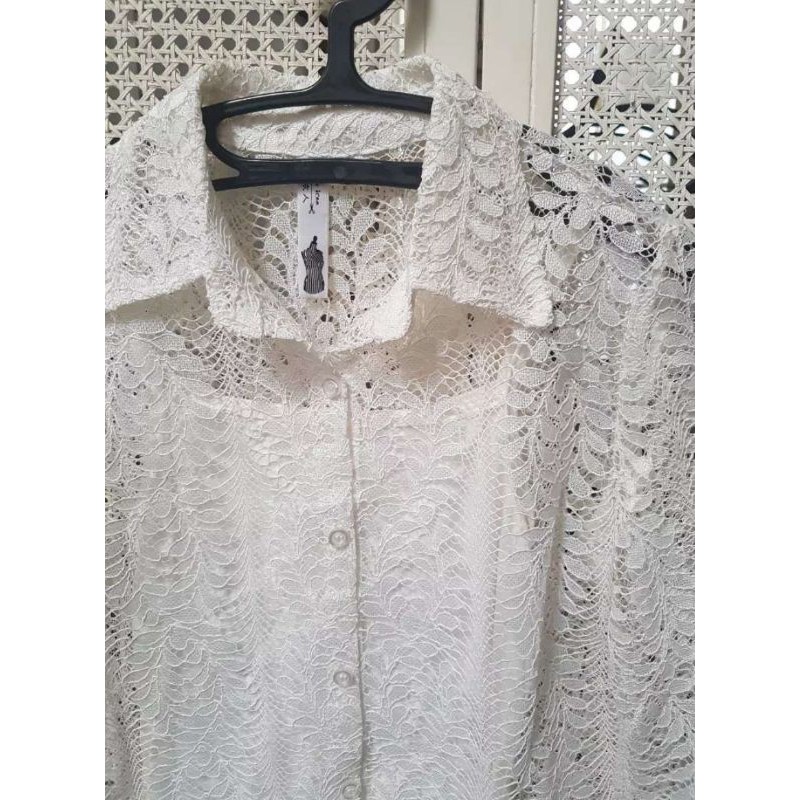 kemeja putih brokat atasan baju kerja