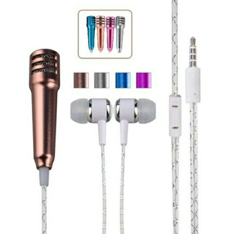 Mini microphone + earphone for karaoke smule