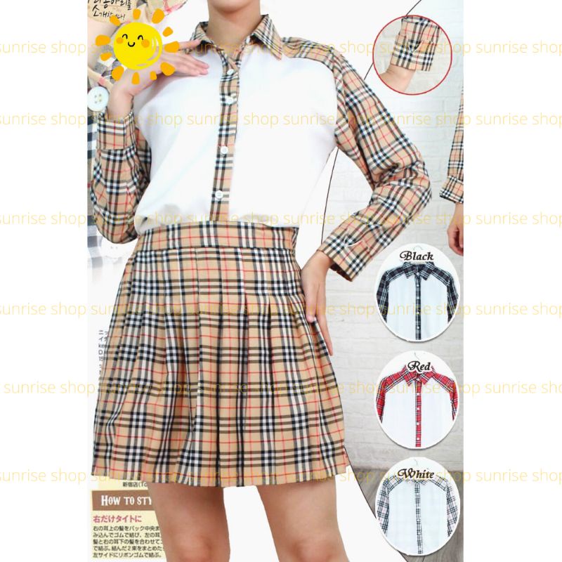 (OOTD SR-6) KEMEJA LENGAN PANJANG + ROK KOTAK