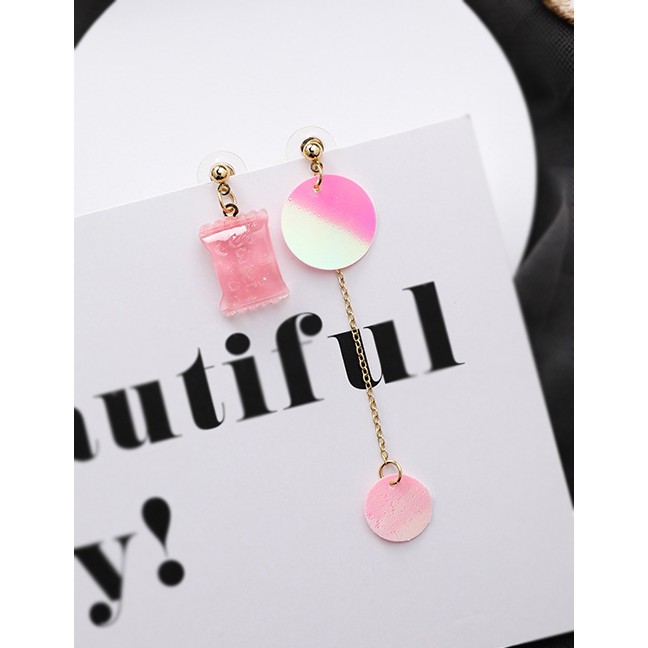 Fashion Square Candy Sequin Tassel Asymmetric Earrings F68117