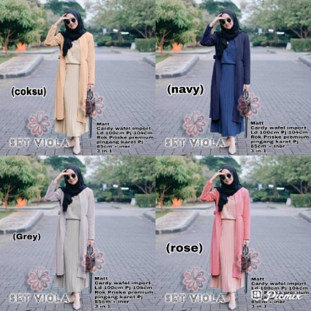 PROMO 3 IN 1 SET VIOLA DEWASA/ STELAN CEWEK MUSLIM/ FSAHION MUSLIM/ GAMIS MUSLIM