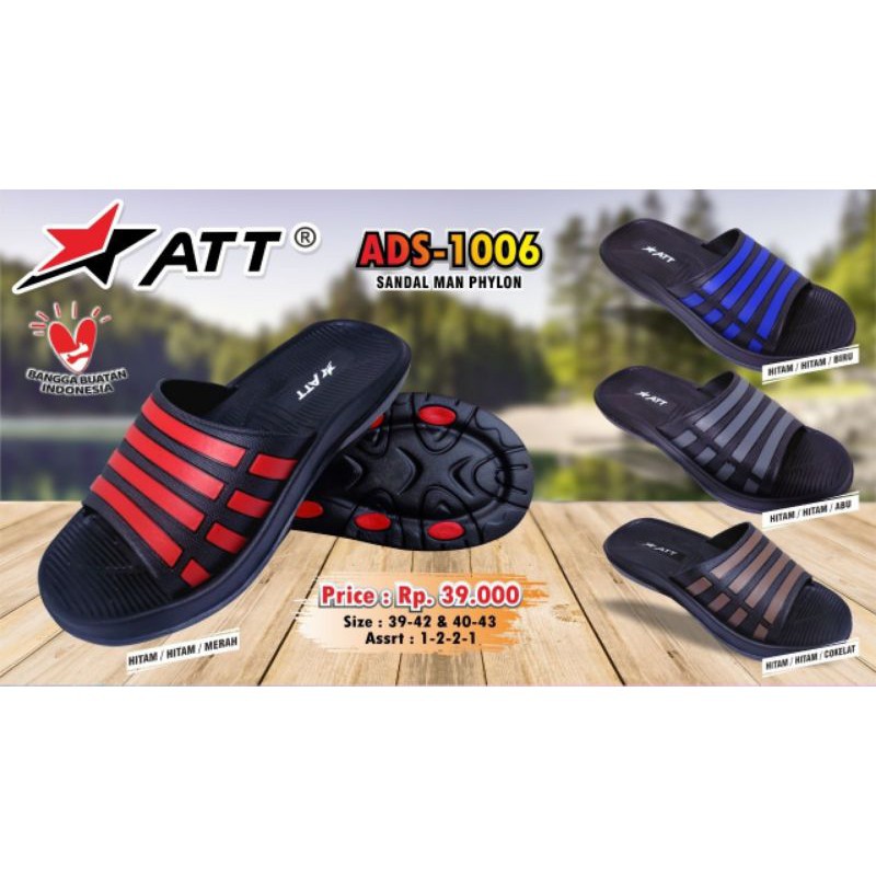 gof ATT ADS 1006 Sandal Selop Karet Pria Casual Slip On Original Nyaman Dan Ringan