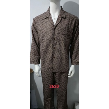 piyama katun lengan panjang la mirage pria dewasa coklat biru