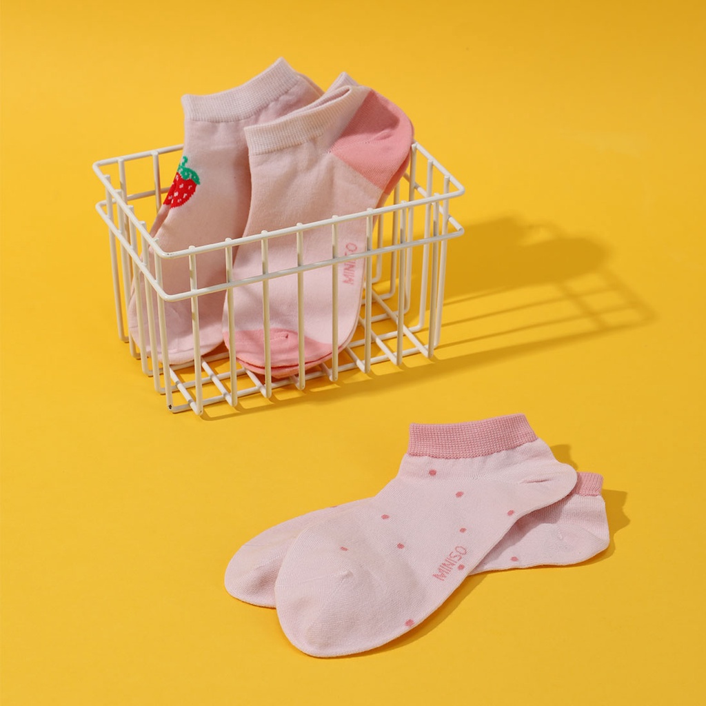 Miniso kaus kaki wanita Ankle Socks Kaos Kaki No-Show Semata Kaki Wanita (3 Pasang)-Strawberry
