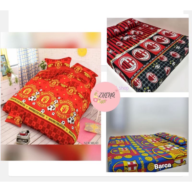 Sprei King No.1 Motif Klub Bola MU, Barcelona, Barca, dan AC Milan