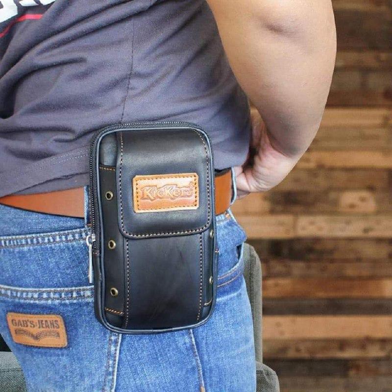 Sarung  HP Pinggang Kulit Asli KC12 Original Leather Full Kulit Asli