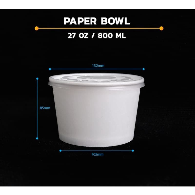 

Paper Bowl Polos Murah 800ml + TUTUP isi 25 pcs / Mangkok Kertas 27oz