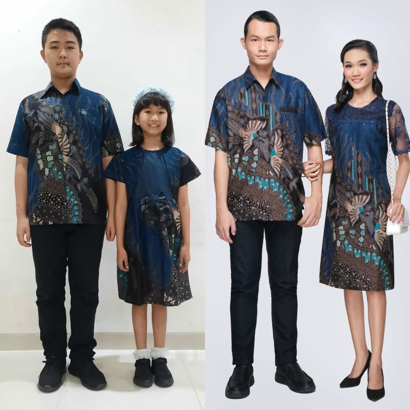 Batik Cauple/Sarimbit Keluarga Dres Nagita Keris Biru