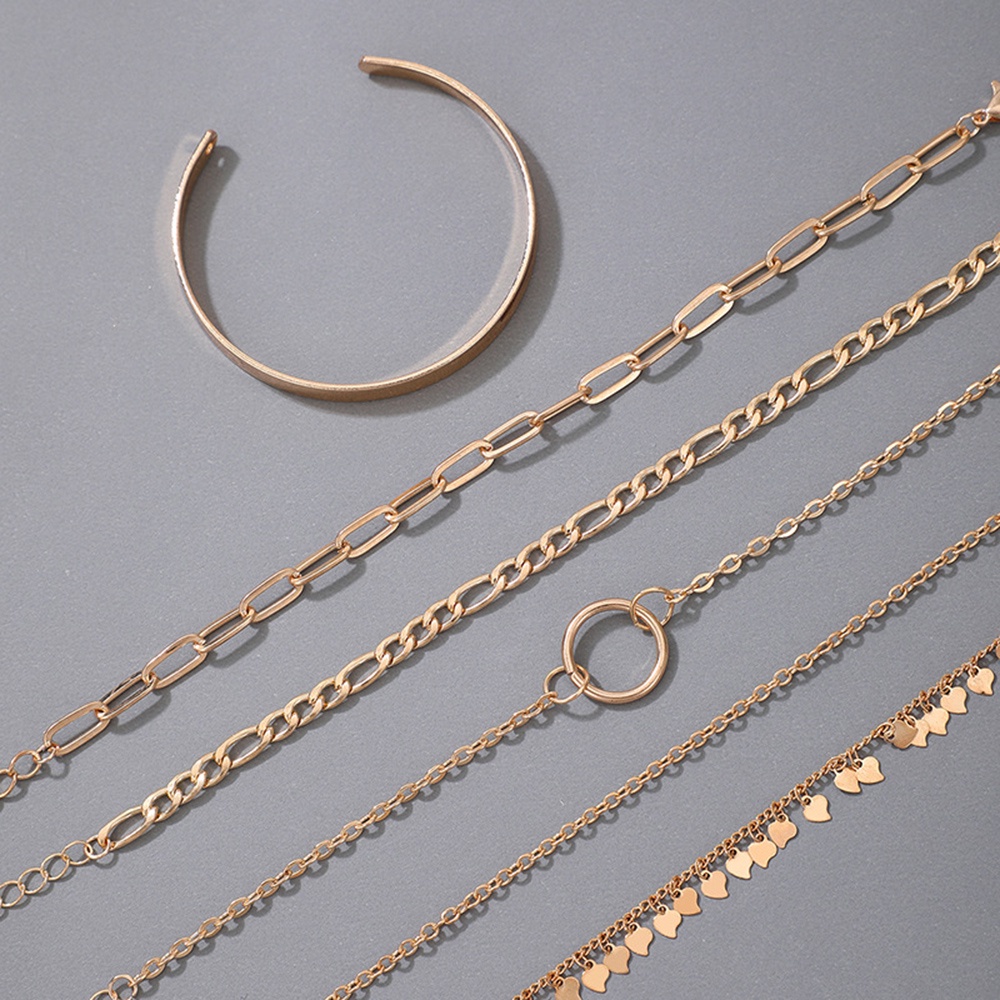 【COD Tangding】6pcs Gelang Rantai Gaya Boho Bentuk Geometri Lingkaran Aksen Rumbai Untuk Wanita