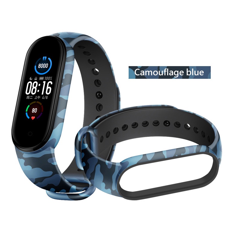 ARMY Strap Mi Band 5 Silicone Jam Gelang Xiaomi MiBAND watch Silikon Camo Classic Tali jamtangan smart watch siaomi Warna Hitam biru merah hijau