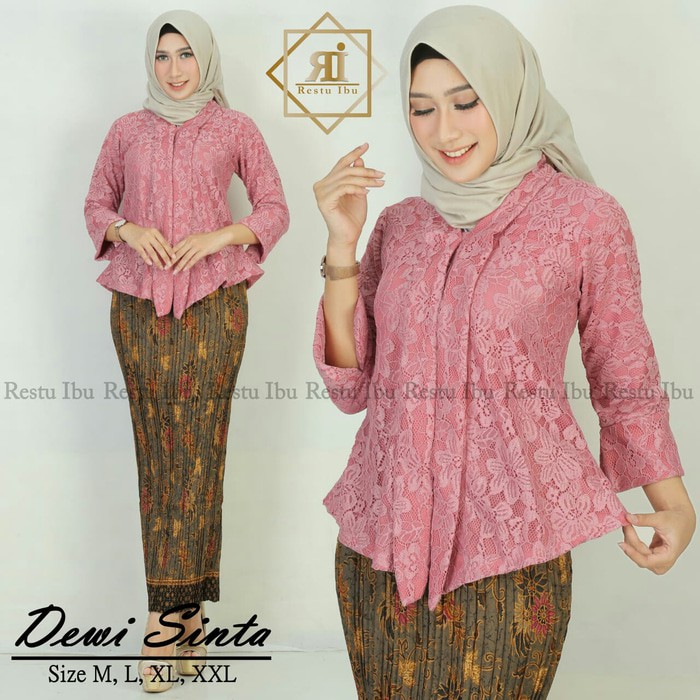 Kebaya Floy brokat Rok Plisket Bahan Katun Batik Silk Original/kebaya floy dewi sinta