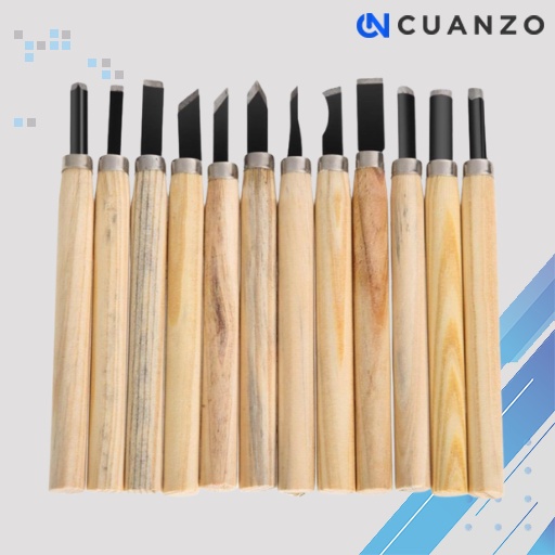 Set Pisau Ukir Pahat Kayu 12 in 1 Wood Carving Knife / Pisau Ukir Pahat Kayu Kaligrafi Arab Bambu Ban Set Lengkap Tajam Kecil / Set Pisau Ukir Pengukir Pahat Kayu Buah Sayur Sayuran Seni Hobby Crafting Stainless Fruit Carving Knife Murah Original