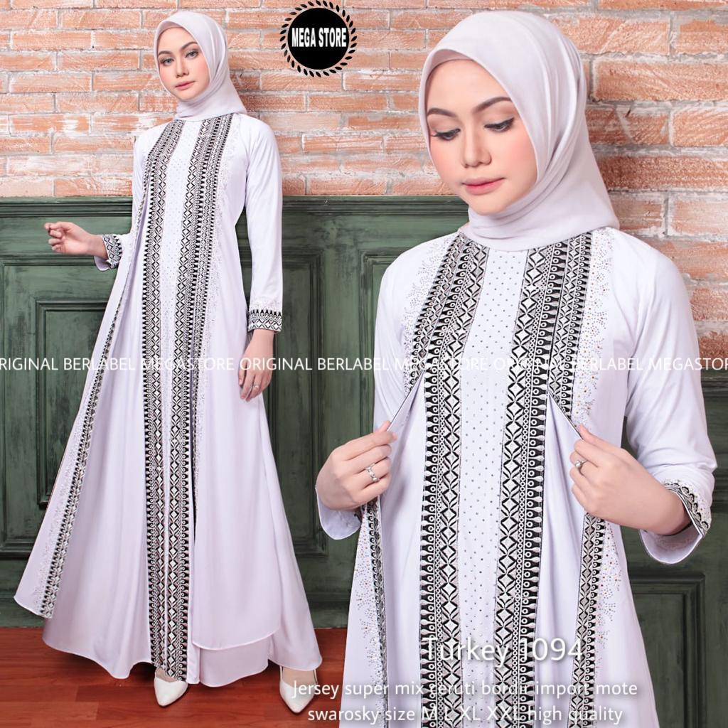 TOP ABAYA TURKEY PUTIH BORDIR ORIGINAL / ABAYA TURKEY MEWAH / ABAYA TURKEY BORDIR / TURKEY 1094