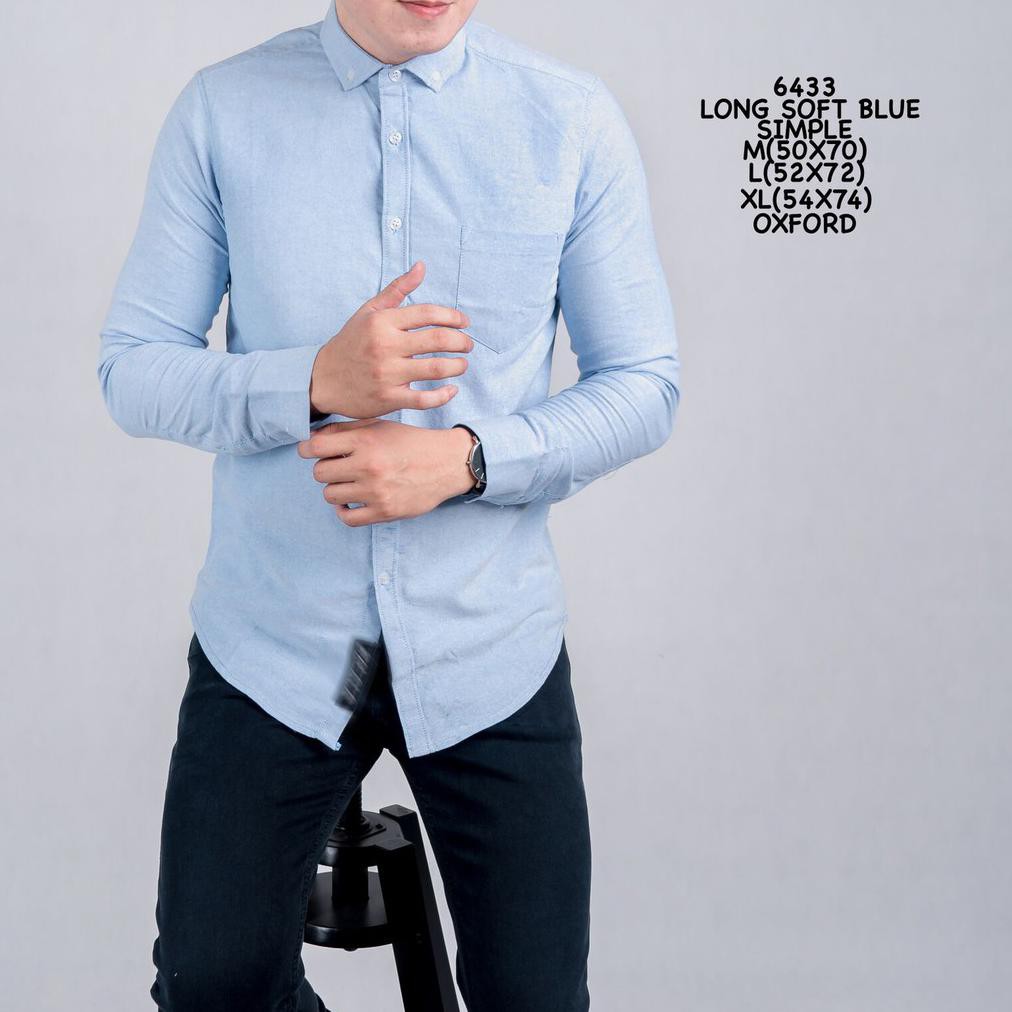 Credomenstore Kemeja Polos Pria Lengan Panjang Biru Muda / Kemeja Cowok / Baju Pria Lte