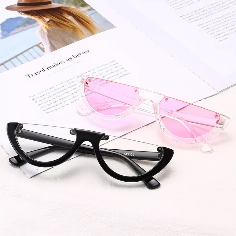 rowling(19-3)Cool Trendy Half Frame Rimless Cat Eye Sunglasses Women Fashion Clear kacamata hitam Kacamata Fashion