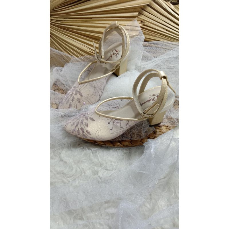 sepatu Arummi purple gold tali 7cm hak tahu