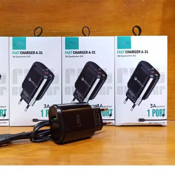 ➫ Charger UMAX A31 Charger UMAX Fast Charger A-31 3A Qualcomm 3.0 GARANSI ✫