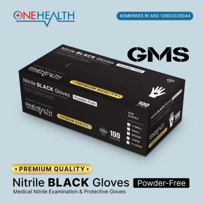 Sarung Tangan Nitrile Black Onehealth Per Box isi 100 Pcs / Sarung Tangan Nitril Hitam