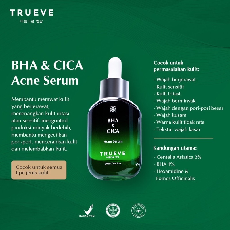 TRUEVE BHA &amp; CICA Acne Serum 30 ML serum wajah