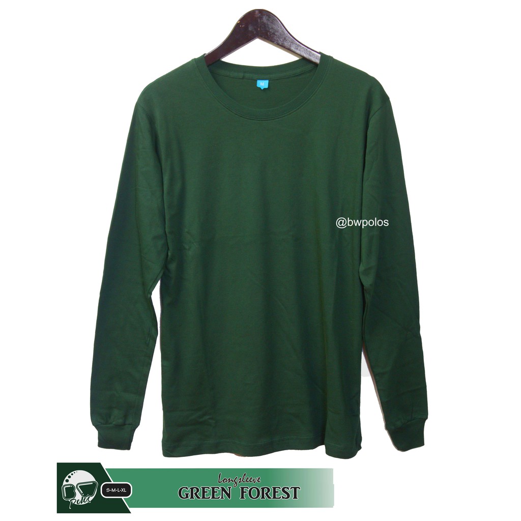 Jual Kaos Polos Panjang Pria Wanita Hijau Botol Cotton Combed 30s