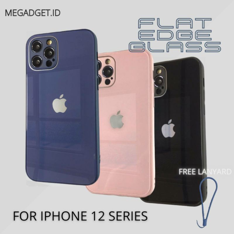 Case iPhone Flat Edge Glass with Lanyard for iPhone 12 12 pro 12 mini 12 pro max