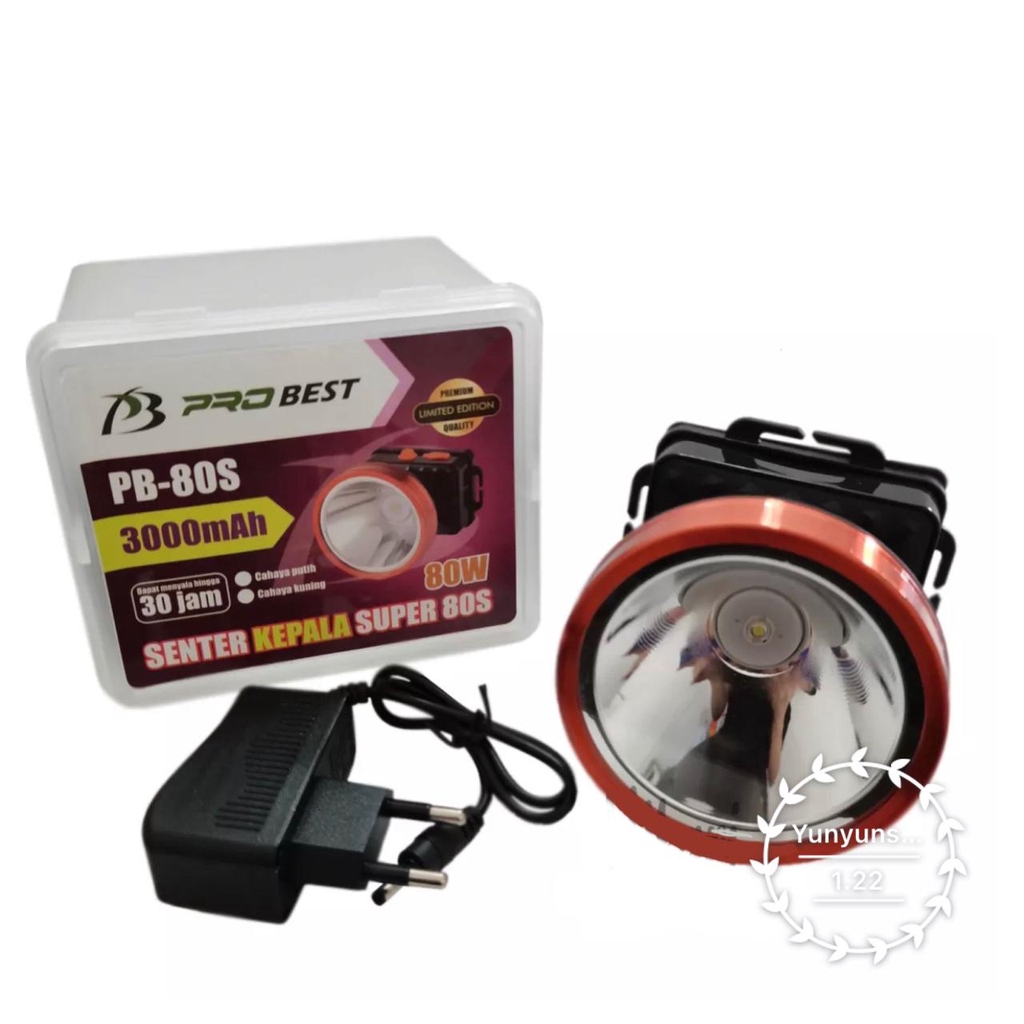 Senter Kepala PB-80S LED Super Terang  80 Watt Rechargeable