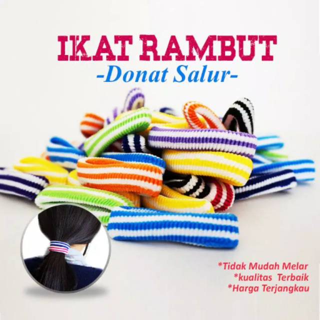 Ikat rambut donat salur kuncir rambut model donat motif salur ukuran kecil