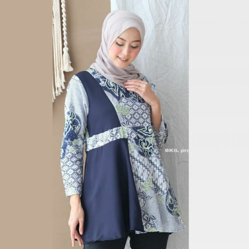 New Anitta Blouse 3 - Koperasi Batik - Navy BKIL001/MP