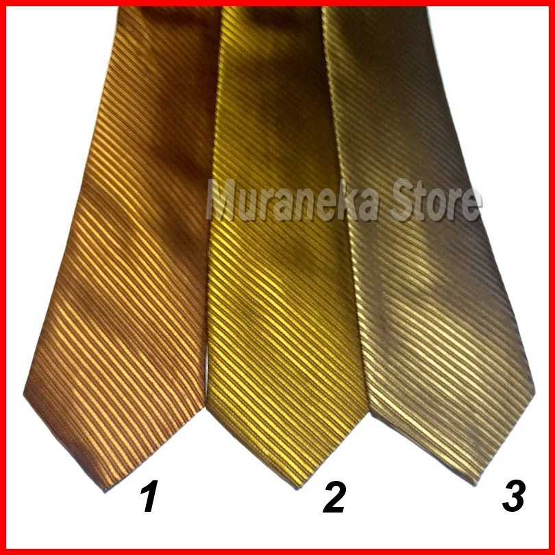 Dasi Pria Panjang Dewasa Formal Kerja Gold Emas Kantor Formil Lebar 3 Inch Garis Salur 7 8 cm polos