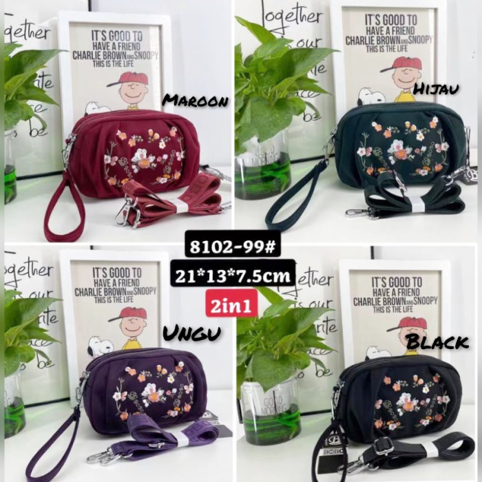 PROMO TAS SELEMPANG WANITA /POUCH MODEL KERUT BOBO BORDIR BUNGA BB8102