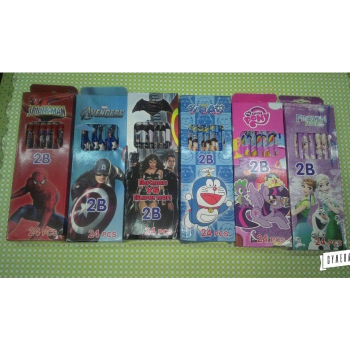 

Eklusif Pensil Kayu Isi 24Pc Karakter Cars Pony Avengers Frozen Kitty Spider Gilaa!!!