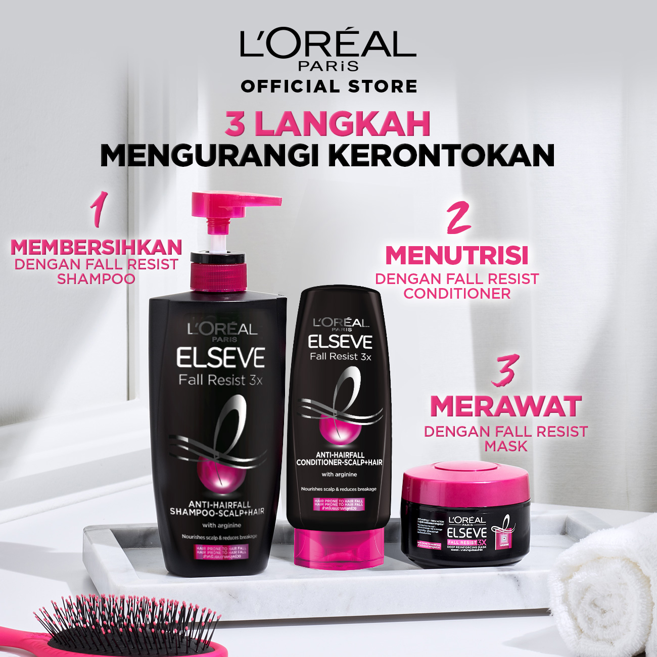 L'Oreal Paris Fall Resist 3x Shampoo 450ml+Conditioner 170ml-HairCare Perawatan Rambut Rontok Loreal-7