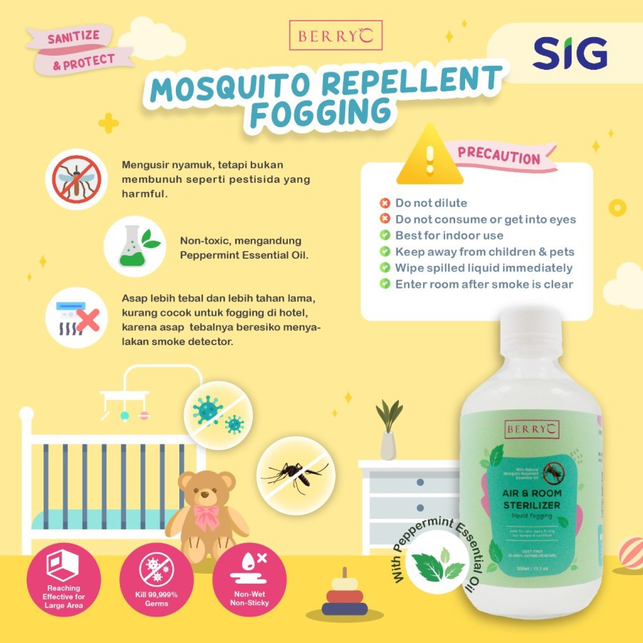 BerryC Liquid Fogging (Mosquito Repellent) 330ml With Peppermint Oil