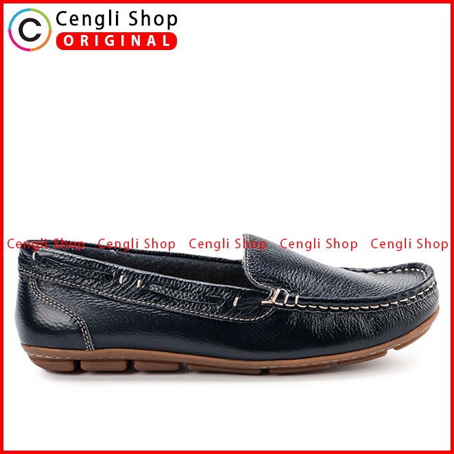 SEPATU FLAT KULIT OBERMAIN WANITA ORIGINAL ASLI TERBARU BIRU NAVY OW10