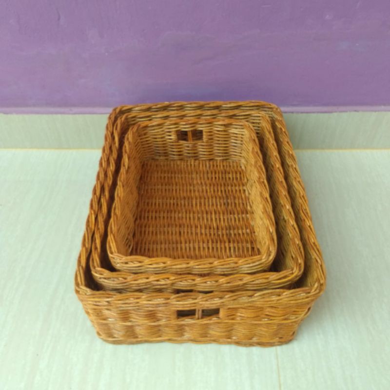 Keranjang rotan nampan besar parcel seserahan sovenir penyimpan aqua barang  36x27x12 cm