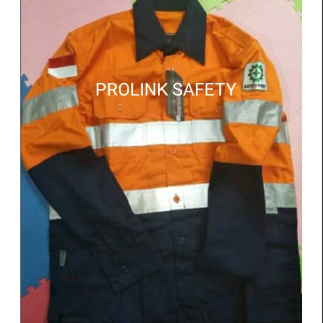 SERAGAM BAJU SAFETY PROYEK DONGKER KOMBINASI ORANYE PREMIUM DRILL