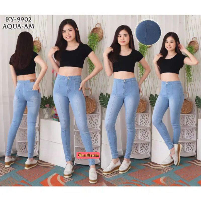 CELANA JEANS HIGHWAIST TULANG FRONT LINE WANITA CEWEK