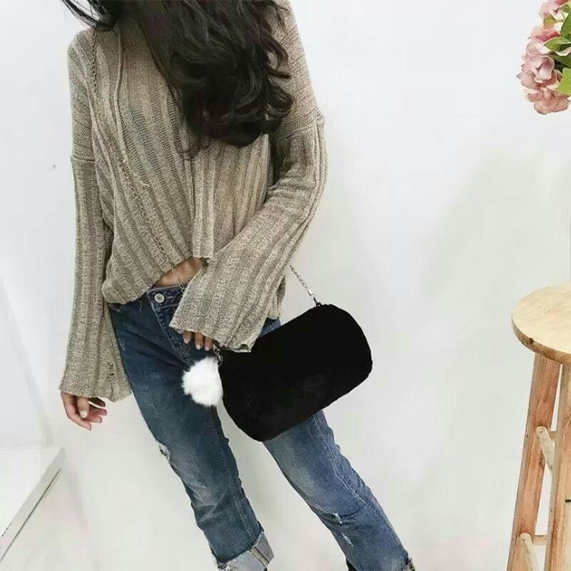 Tas bulu wanita selempang tabung/ Tas aesthetic Furr kekinian Tas slingbag one shoulder wanita termu