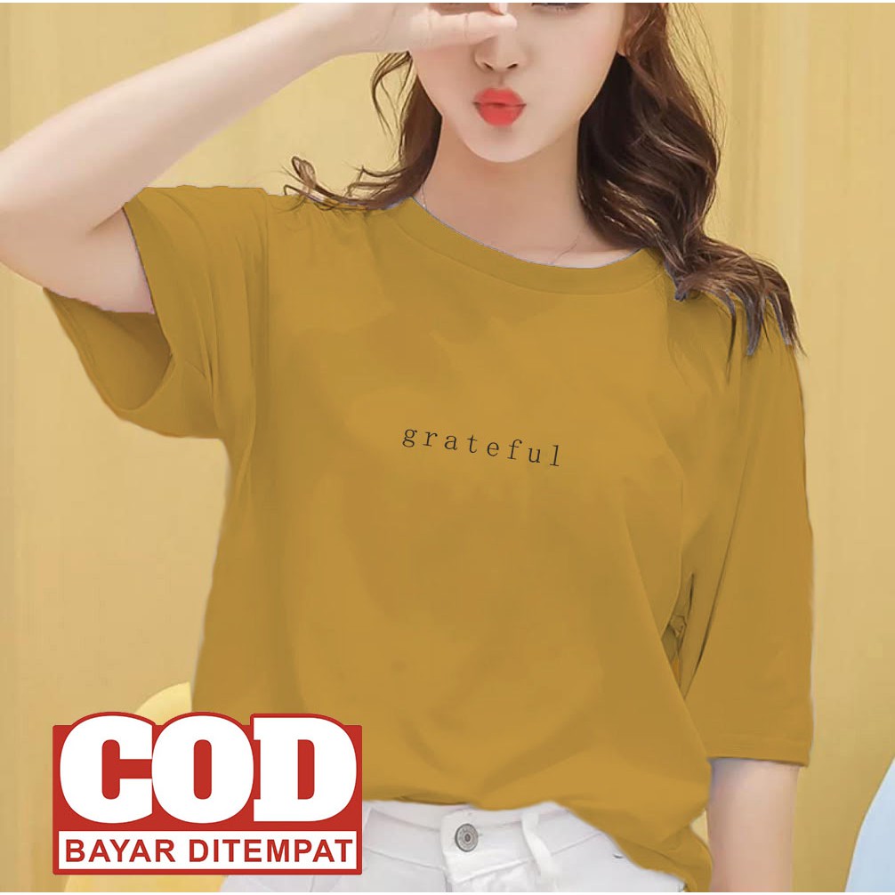 DINO CLOTHING - KAOS GRATEFUL/KAOS KATUN COMBED / BISA COD / KAOS OVERSIZE/KAOS WANITA-MUSTARD