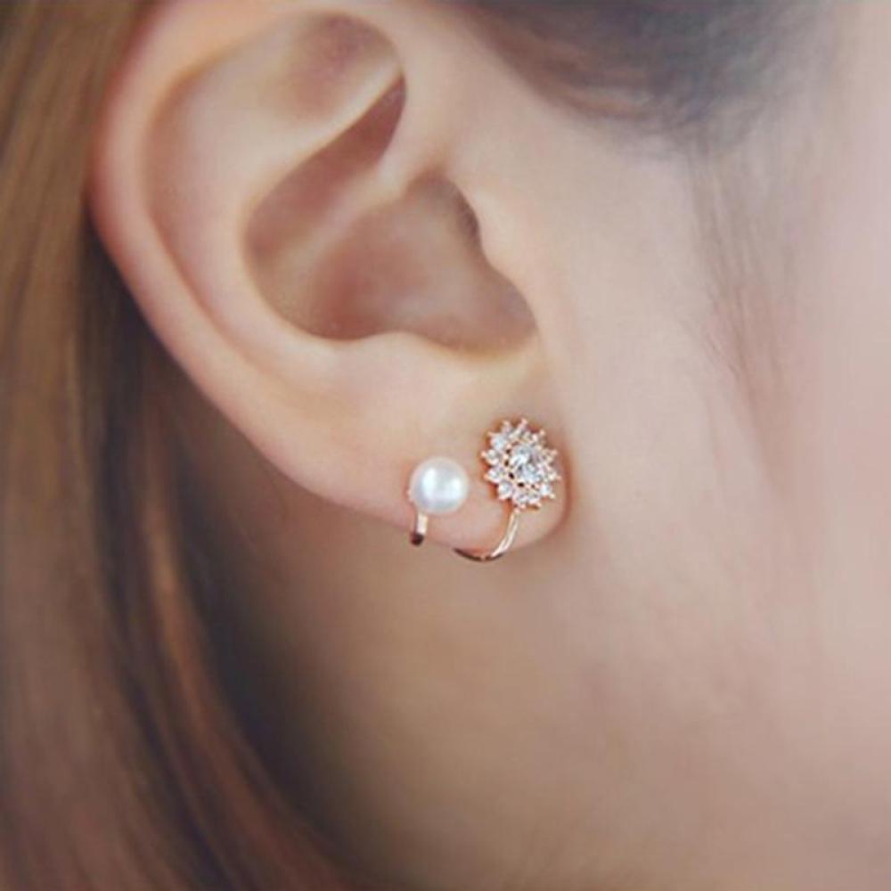 Timekey 1 Pasang Anting Tusuk Desain Snowflake Hias Mutiarakristalberlian Imitasi Untuk Wanita A6K3