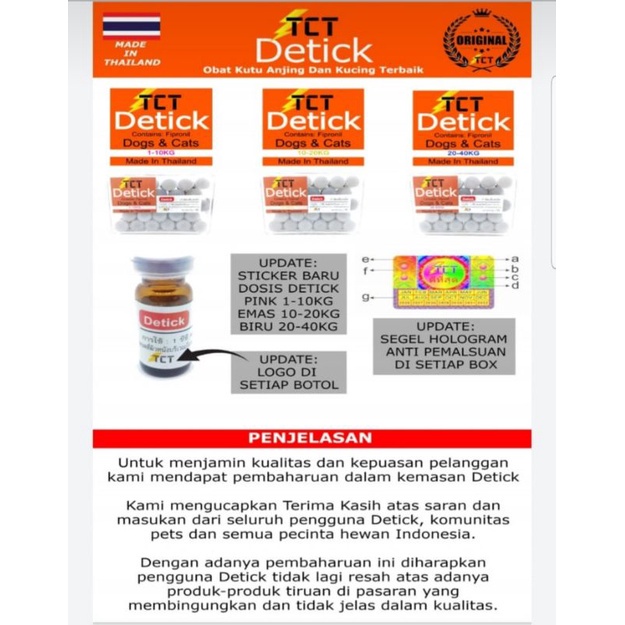 DETICK Obat Anti Kutu Pinjal Caplak Spot On bisa untuk Anjing Kucing 1ml 2ml