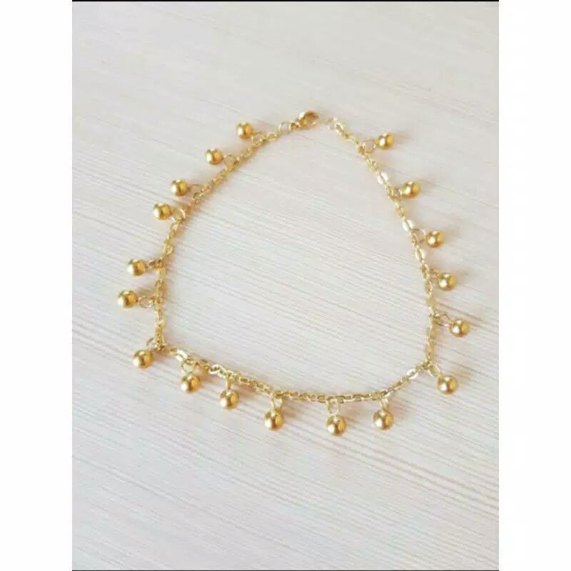 GELANG KAKI TITANIUM BOLA BOLA INDIA WARNA EMAS DAN SILVER