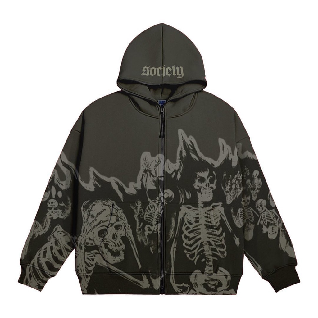 Men's Streetwear Crewneck skeleton Hoodie Couple style Y2K retro skeleton hoodie Zipper hoodie O