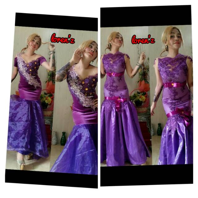 Gaun duyung ungu cantik/singer/pesta/party