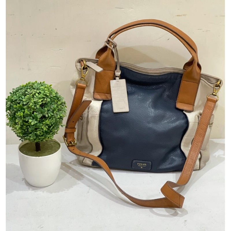 TAS EMMERSON MULTI WHITE preloved original bahan full leather MERK Fossil