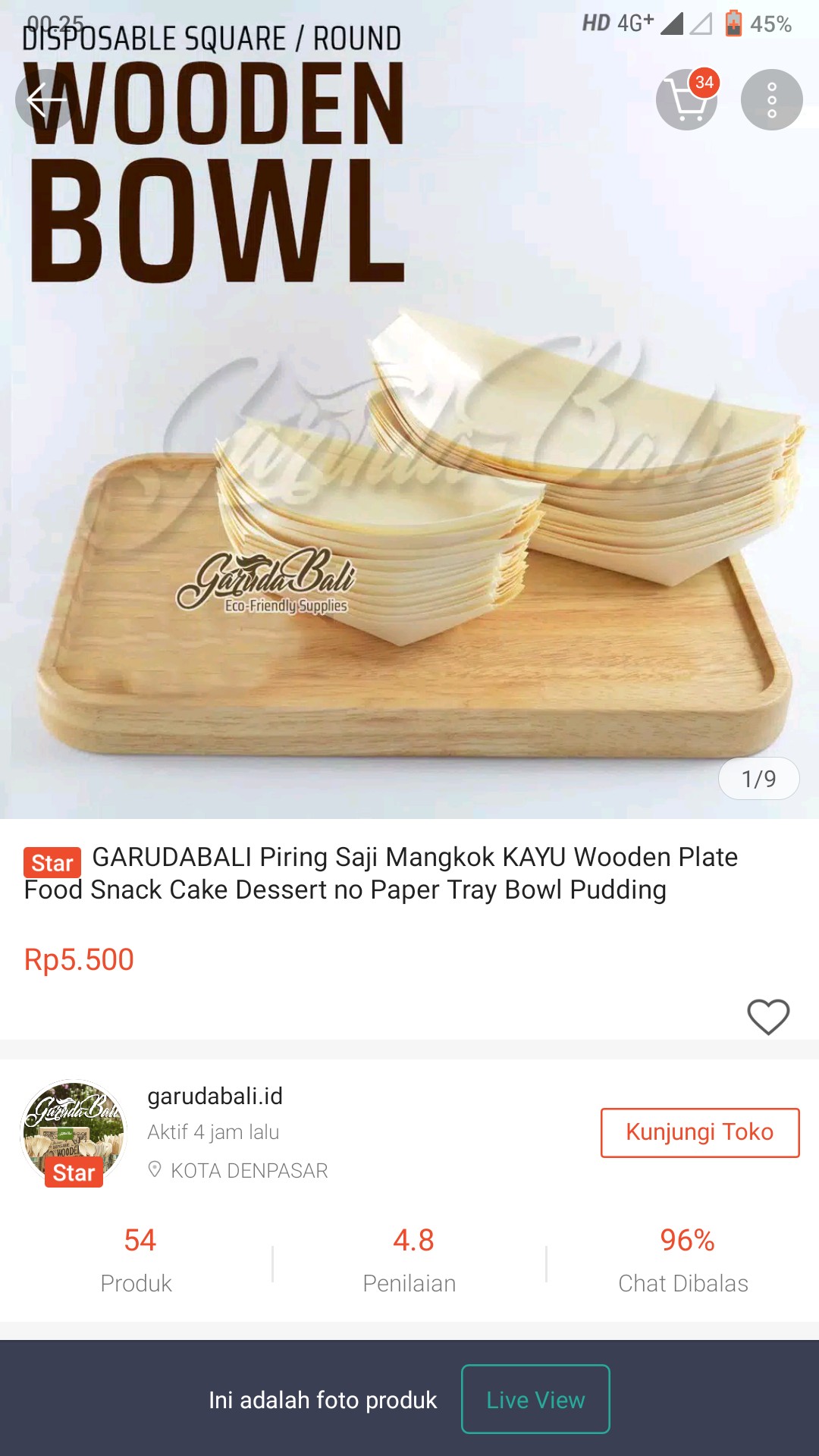 Garudabali Piring Saji Mangkok Kayu Wooden Plate Food Snack Cake Dessert No Paper Tray Bowl Pudding