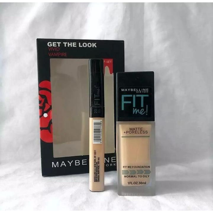 Paket Murah Fit me 2 in 1 Foundation + Conclear + Bedak MYB + Lipcream MYB + Mascara HyperCurl MYB