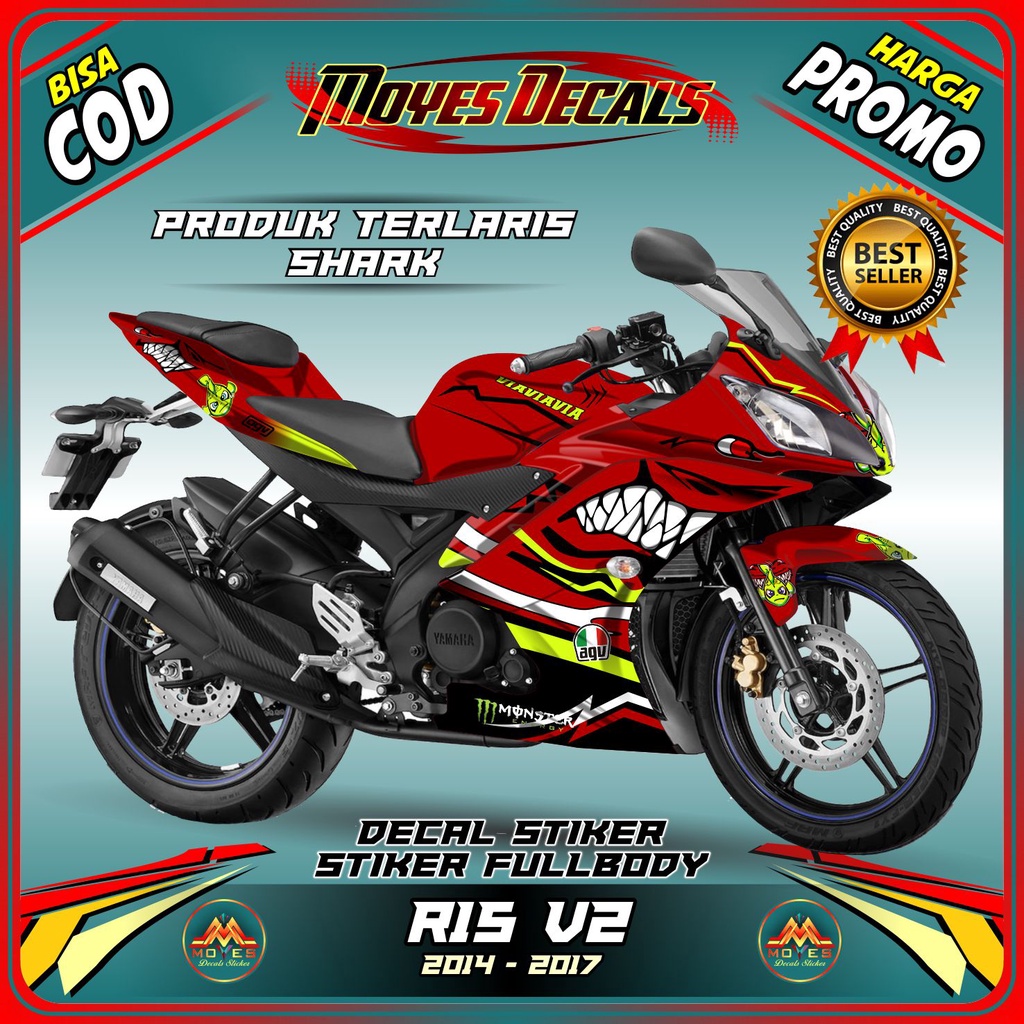 Bisa COD decal stiker full body decal stiker motor Yamaha R15 V2 OLD shark hiu kreen - spec B