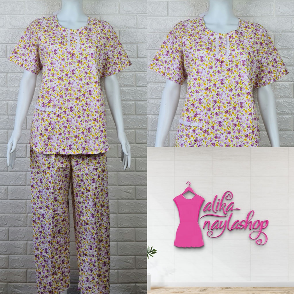 PIYAMA KATUN | HOKI & SHEILA STANDAR | LEBEL ORANGE | BAJU TIDUR | WANITA DEWASA-KODE    V3