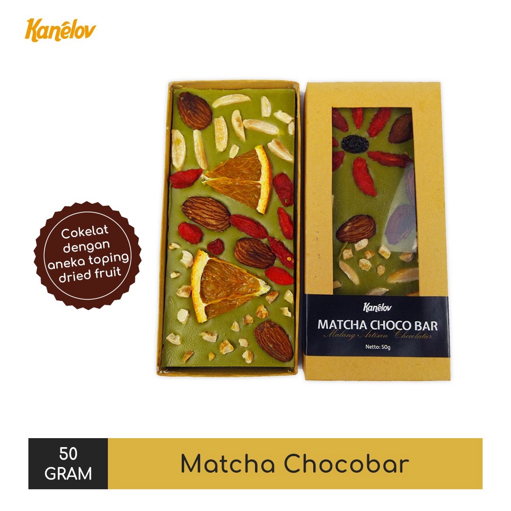 

Kanelov Matcha Chocolate Bar dengan topping buah kering
